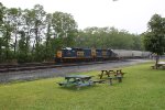 A CSX local train comes through Westfield NY in the rain